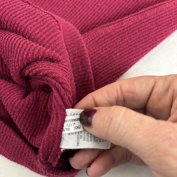 Vintage Y2K American Eagle Ribbed Thermal Tunic Top Womens XL Shirt Burgundy - Picture 7 of 10